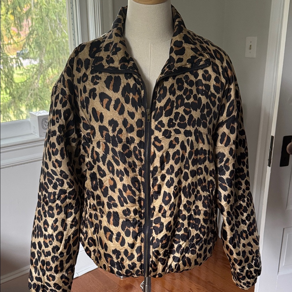 Vintage silk Leopard Print Women's bomber jacket